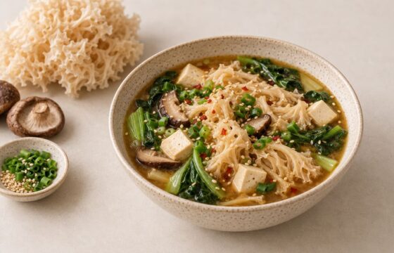 Siedzuń sosnowy zamiast makaronu – leśne „noodle” w bulionie miso